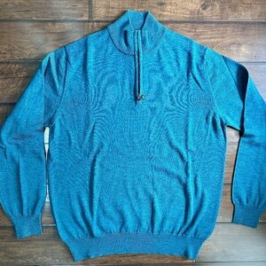 Robert Talbott 1/4 Zip Sweater Merino Wool Teal NWT